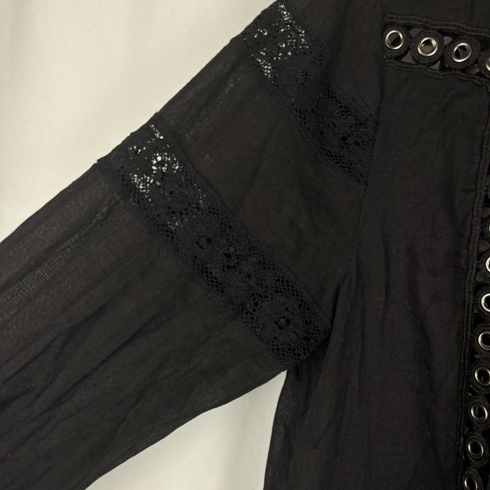 NWT Free People Women’s Black Eyelet Cutout Smock Neck Long Sleeve Dress, Medium - Picture 8 of 13